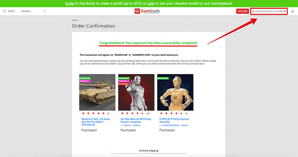 Credits new customers can earn by buying Gambody 3D printing models