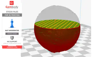 3D printable model of a halved Earth with grid structure inside, displayed in slicing software.