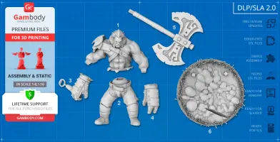 3D model parts for Axe from Dota 2, including body, axe, and base, displayed for printing assembly.