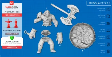 3D model parts for Axe from Dota 2, including body, axe, and base, displayed on a blueprint layout.