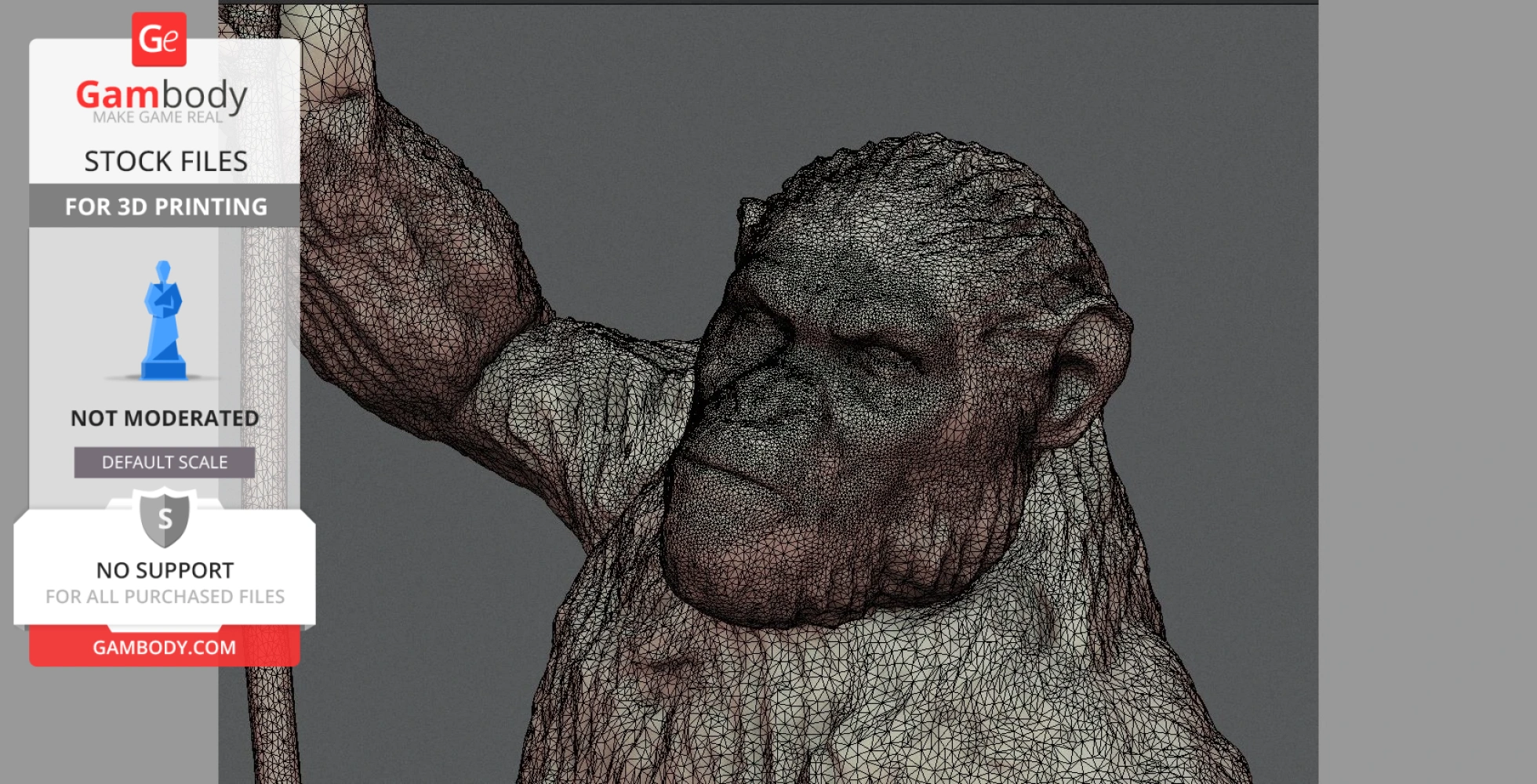 3D wireframe model of an ape-like figure, detailed for 3D printing from Gambody.