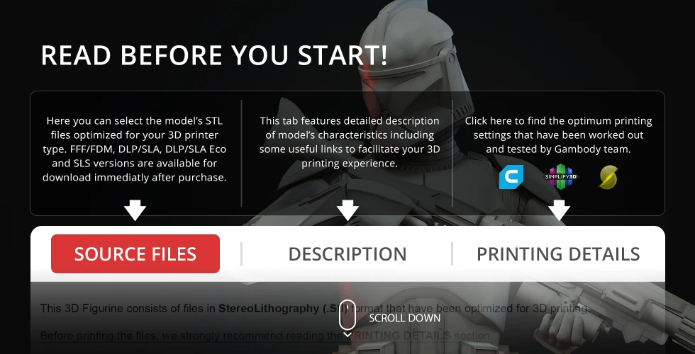 'Instructions for downloading and printing Clone Trooper STL files with 3D printer guidelines and settings.'