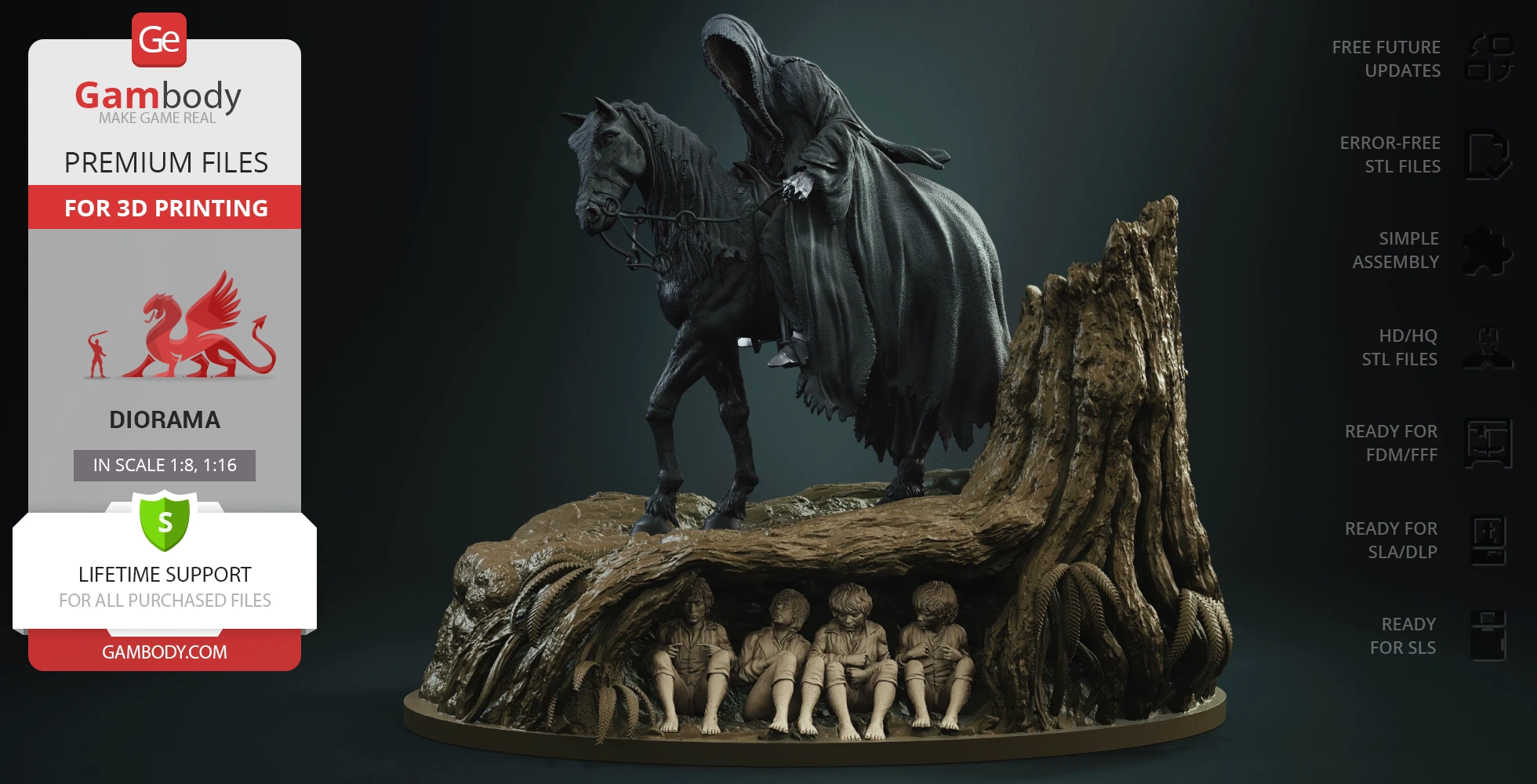 Buy Nazgul & Hobbits 3D Printing Figurines in Diorama | Assembly