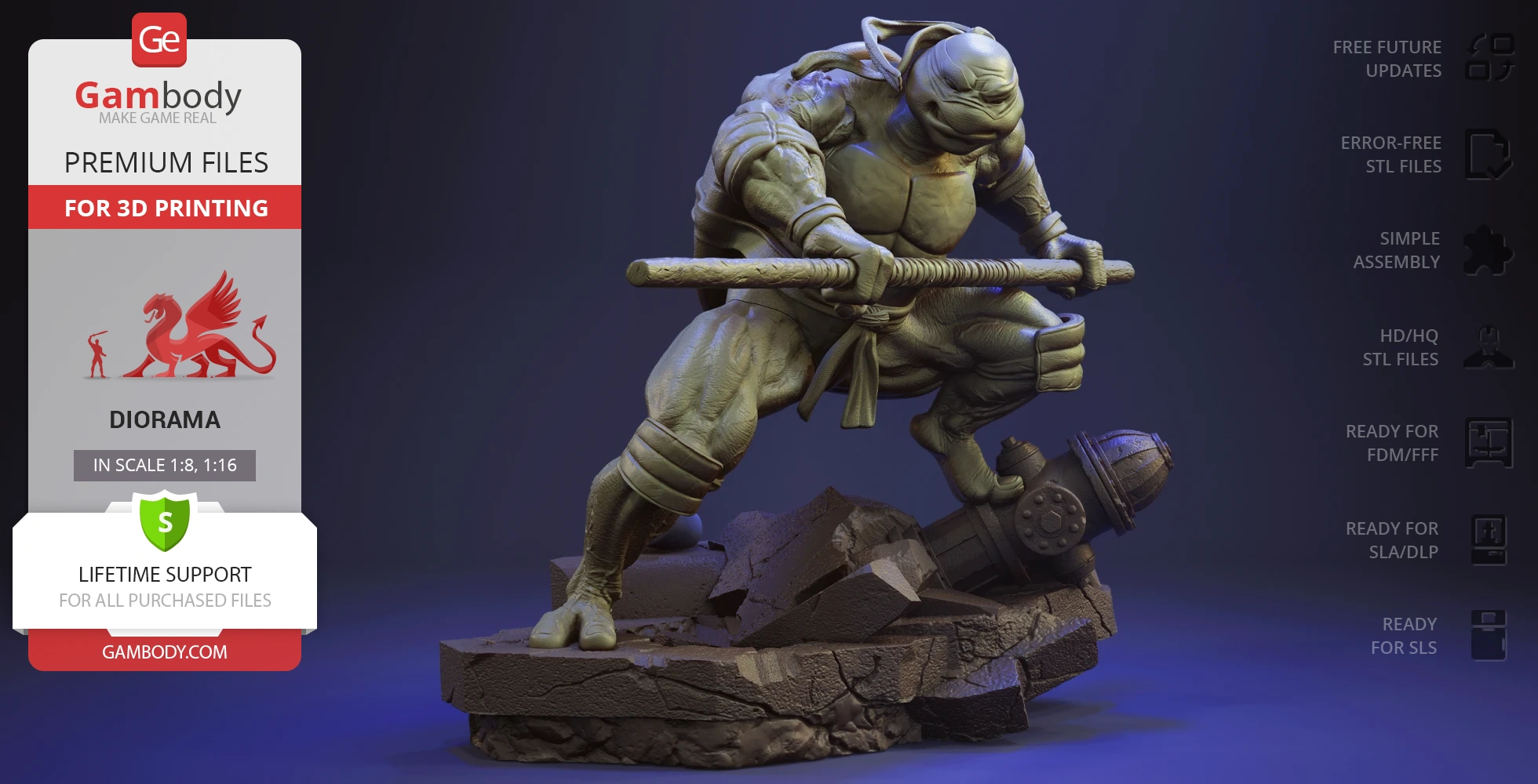 Buy Donatello TMNT 3D Printing Figurine in Diorama | Assembly