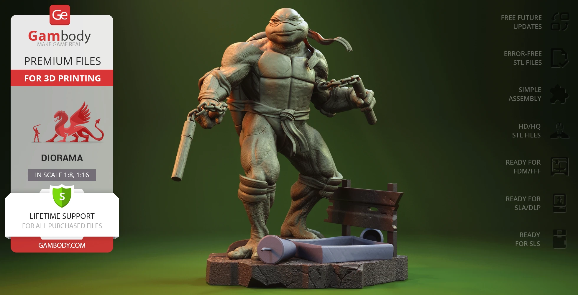 Buy Michelangelo TMNT 3D Printing Figurine in Diorama | Assembly