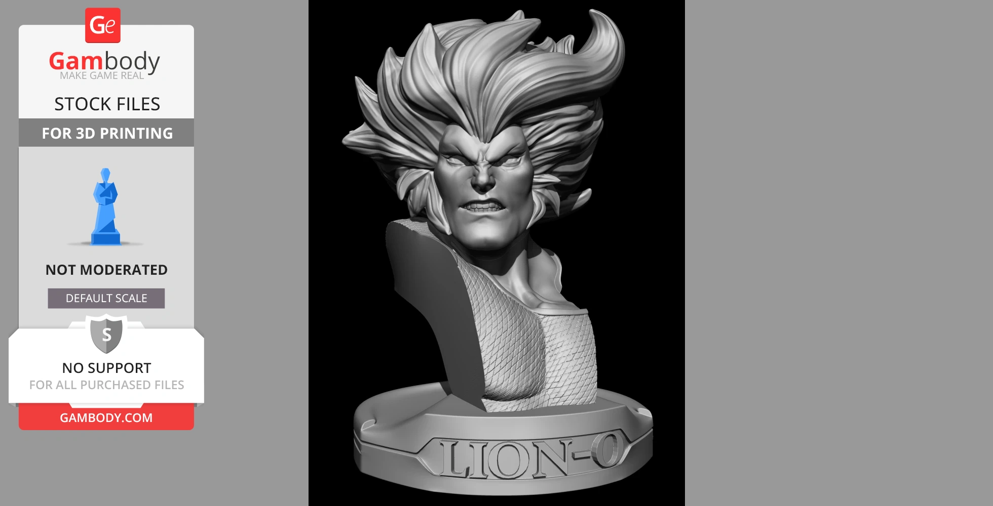 Detailed bust of Lion-O from Thundercats with dynamic hair and textured armor on a labeled base.