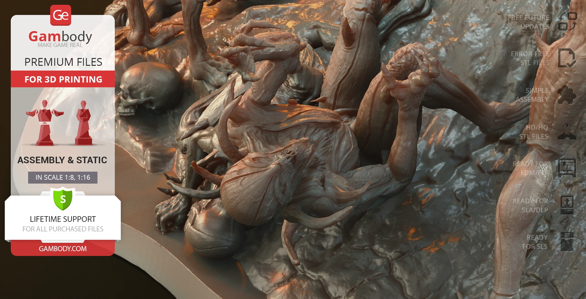 A dynamic diorama of Doom Slayer battling Imps on a rocky terrain, designed for 3D printing.