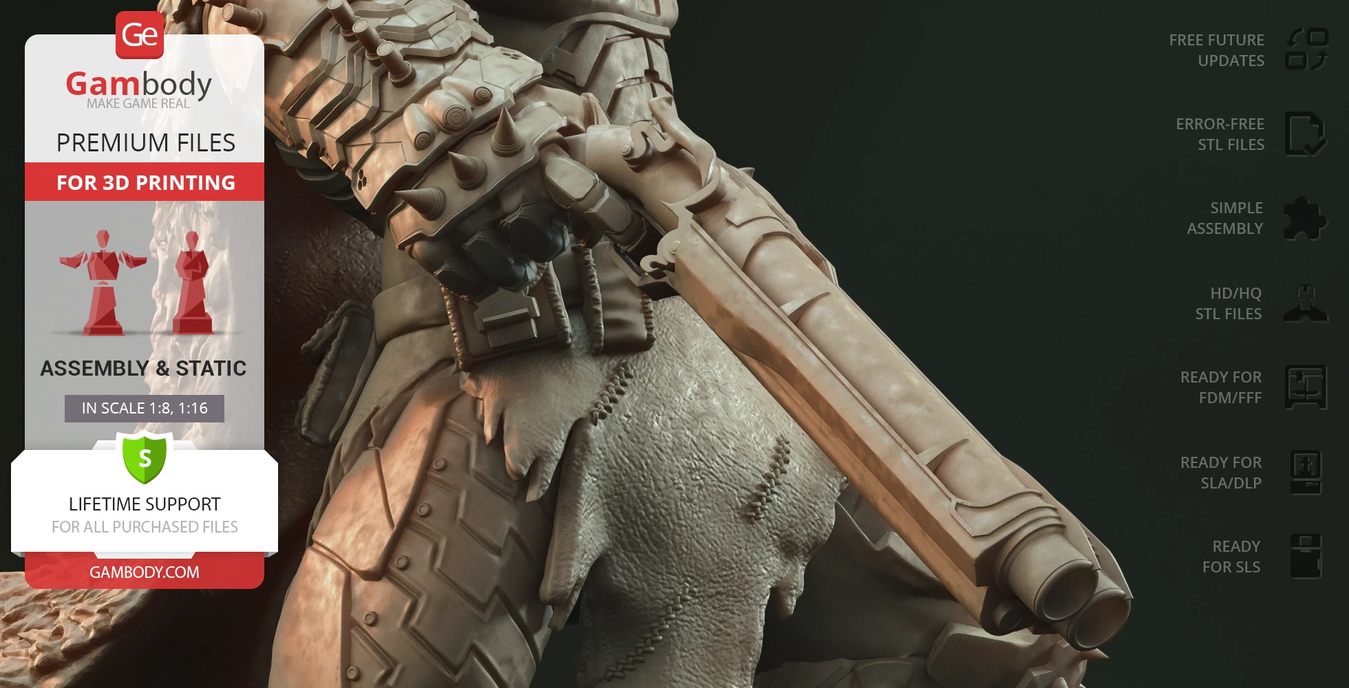 Armored figure with a shotgun, part of a Doom Slayer vs Imps diorama for 3D printing.