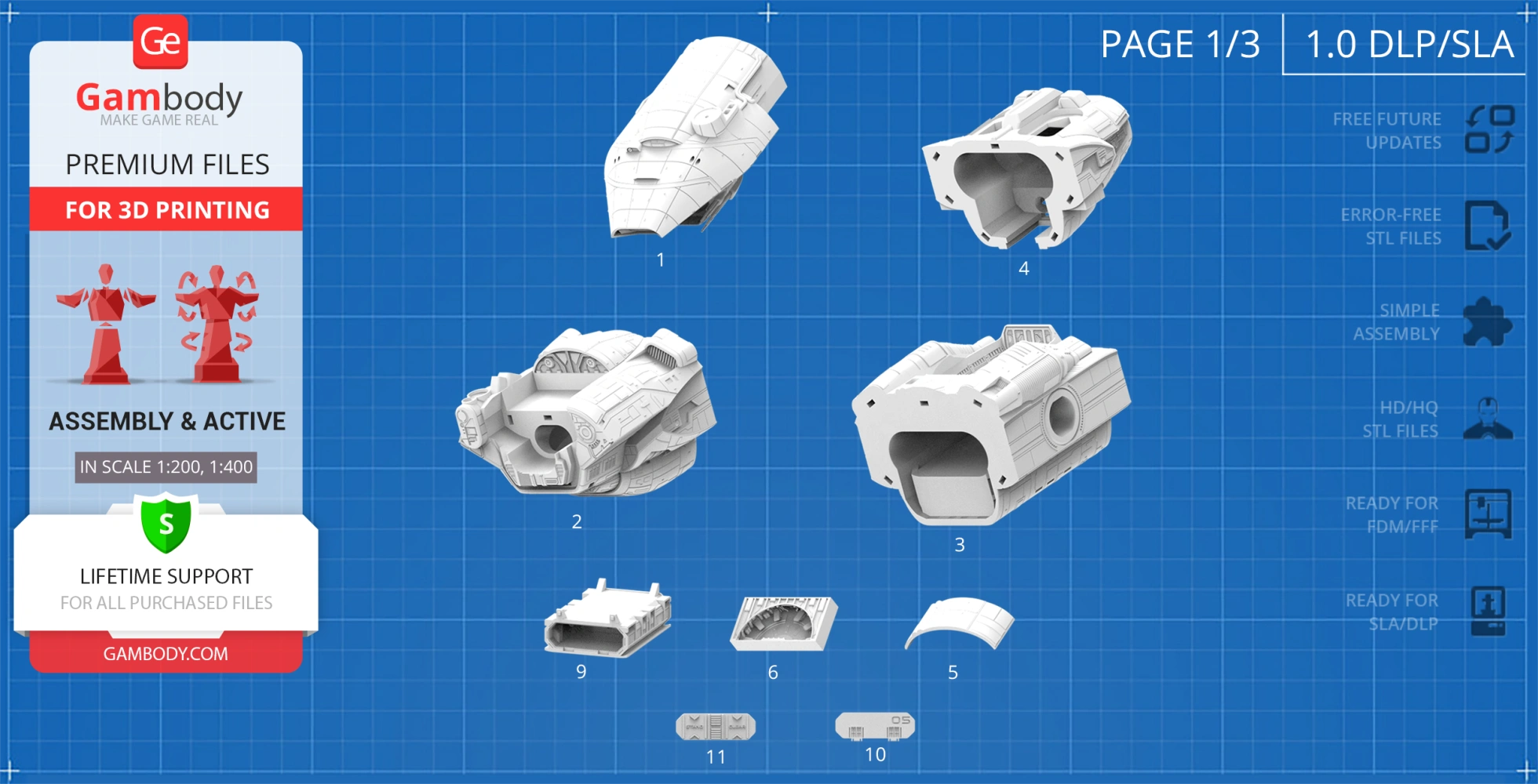 3D printable parts of the USCSS Prometheus spacecraft, showing various structural components.