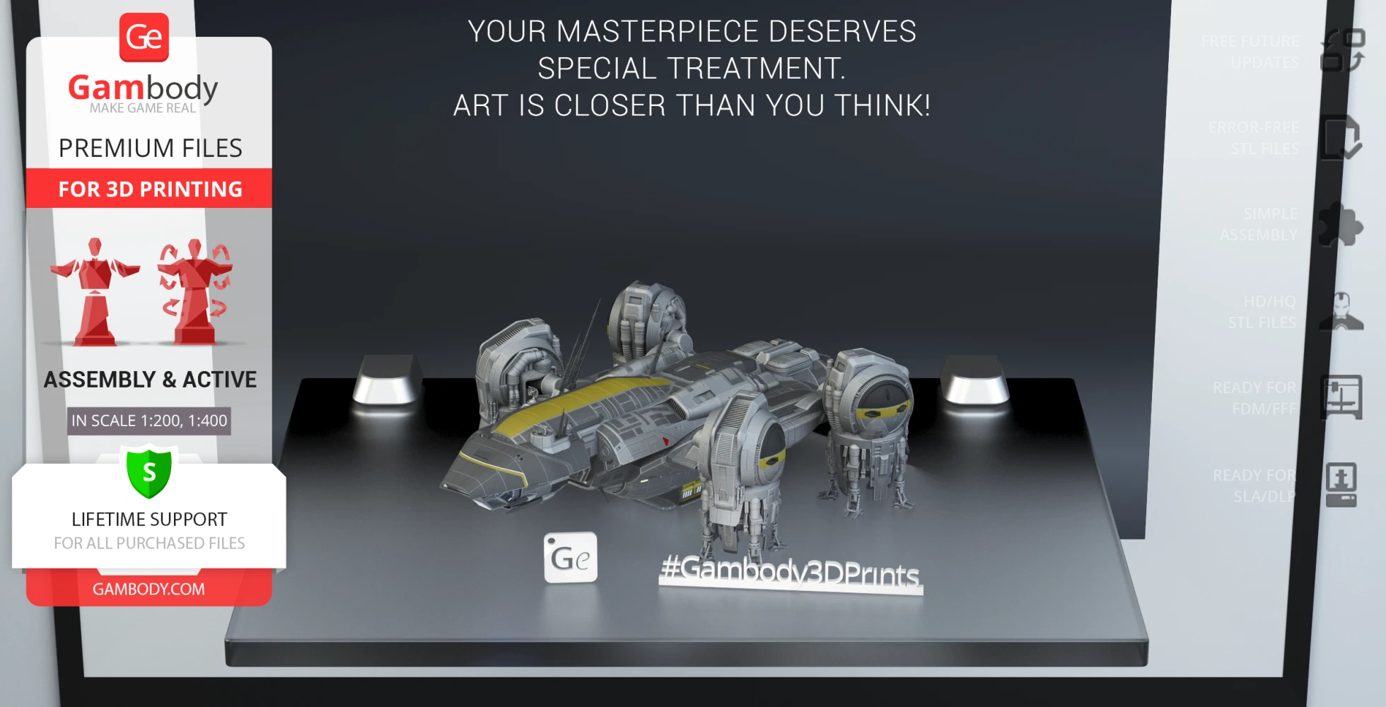 A detailed 3D model of the USCSS Prometheus spacecraft on display for 3D printing by Gambody.