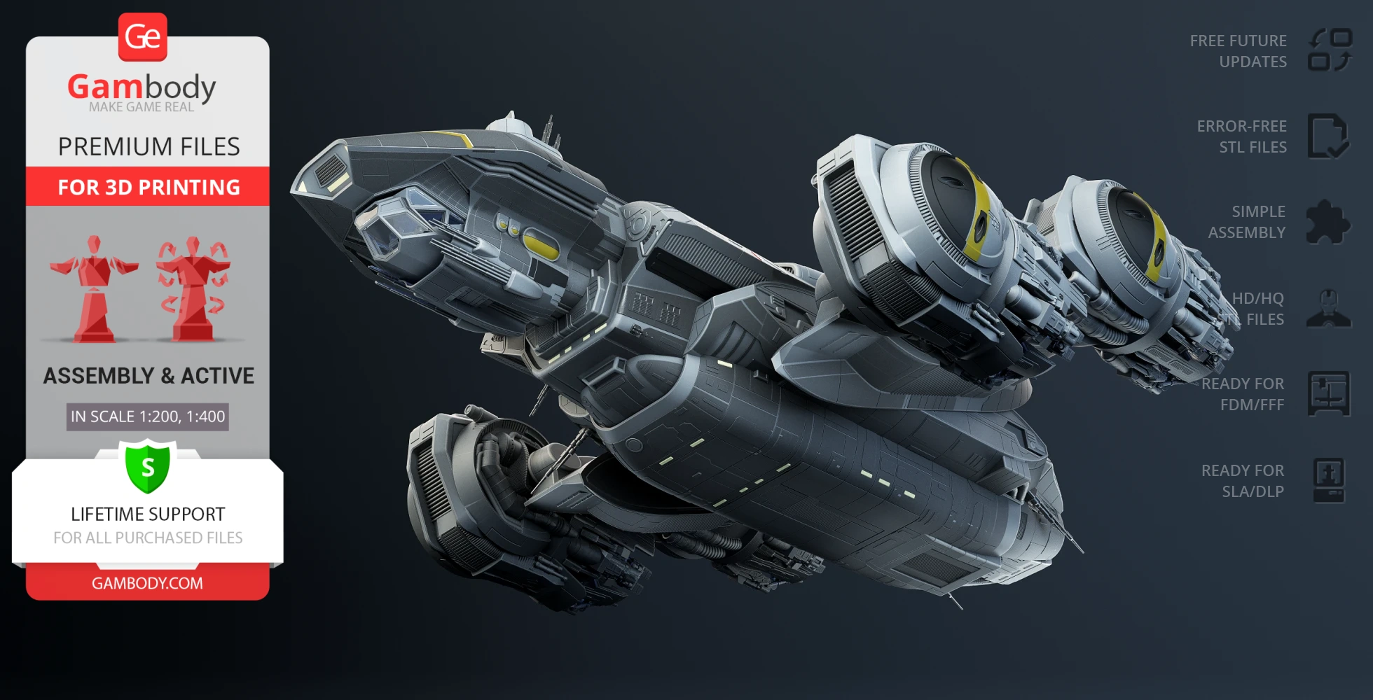 A detailed 3D model of the USCSS Prometheus spaceship, designed for 3D printing from Gambody.