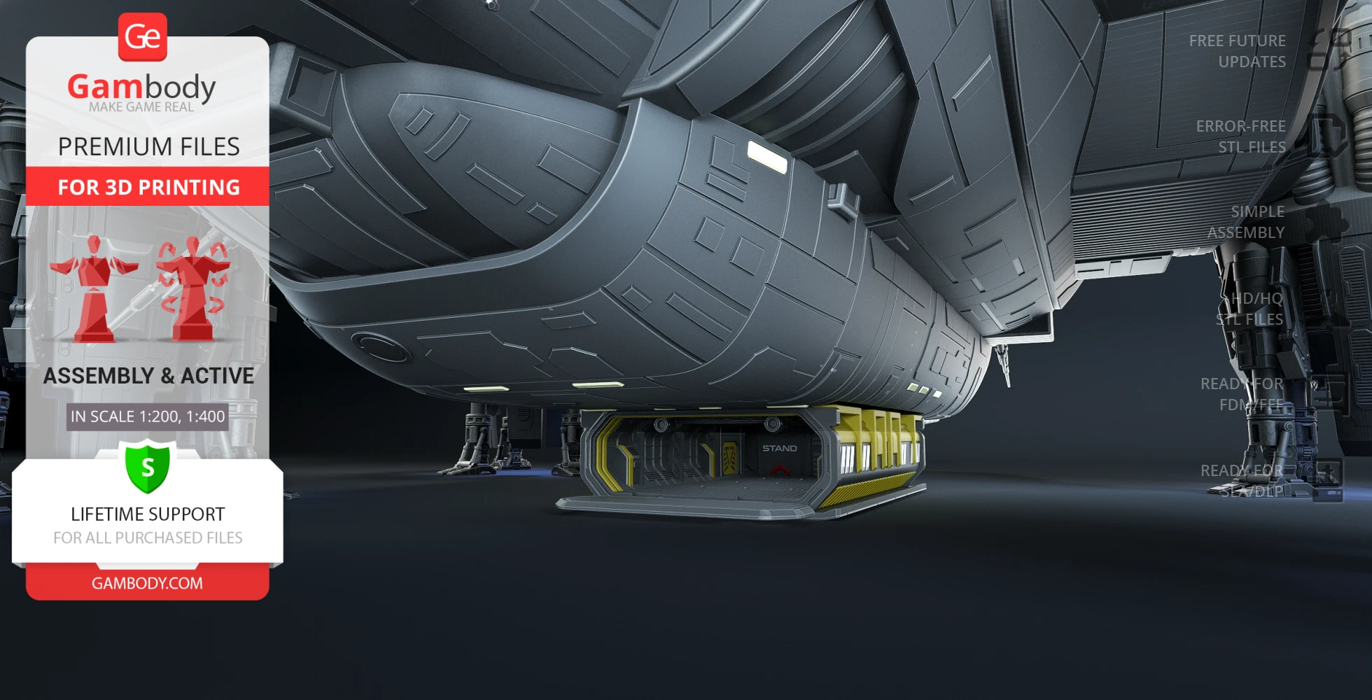 Detailed 3D model of USCSS Prometheus spaceship landing area for printing, with assembly instructions.