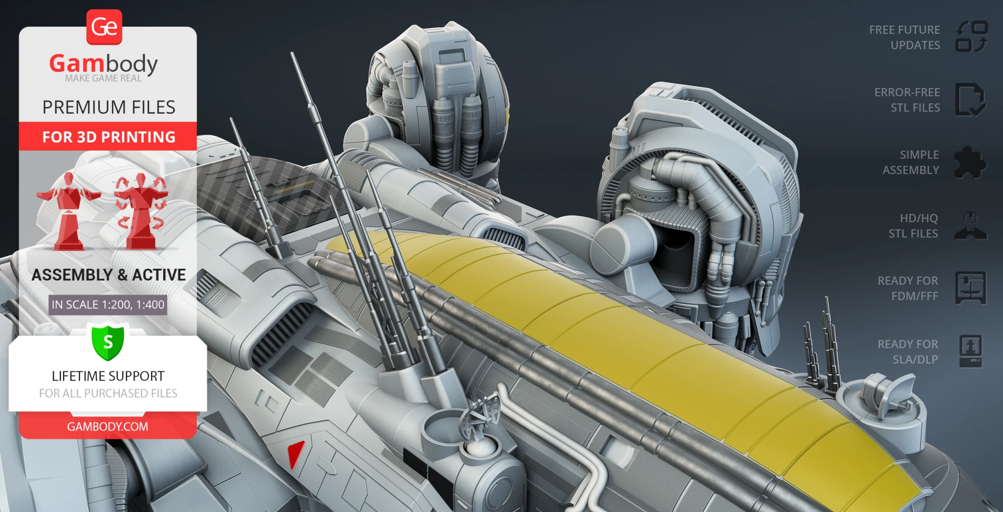 A detailed 3D model of the USCSS Prometheus spaceship with intricate parts, designed for 3D printing.