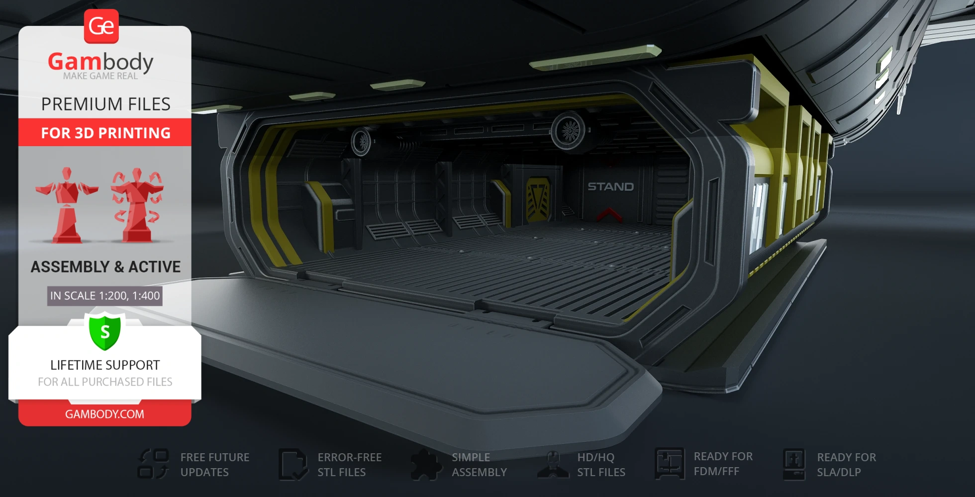 Detailed 3D model of a futuristic spaceship interior with industrial design elements.