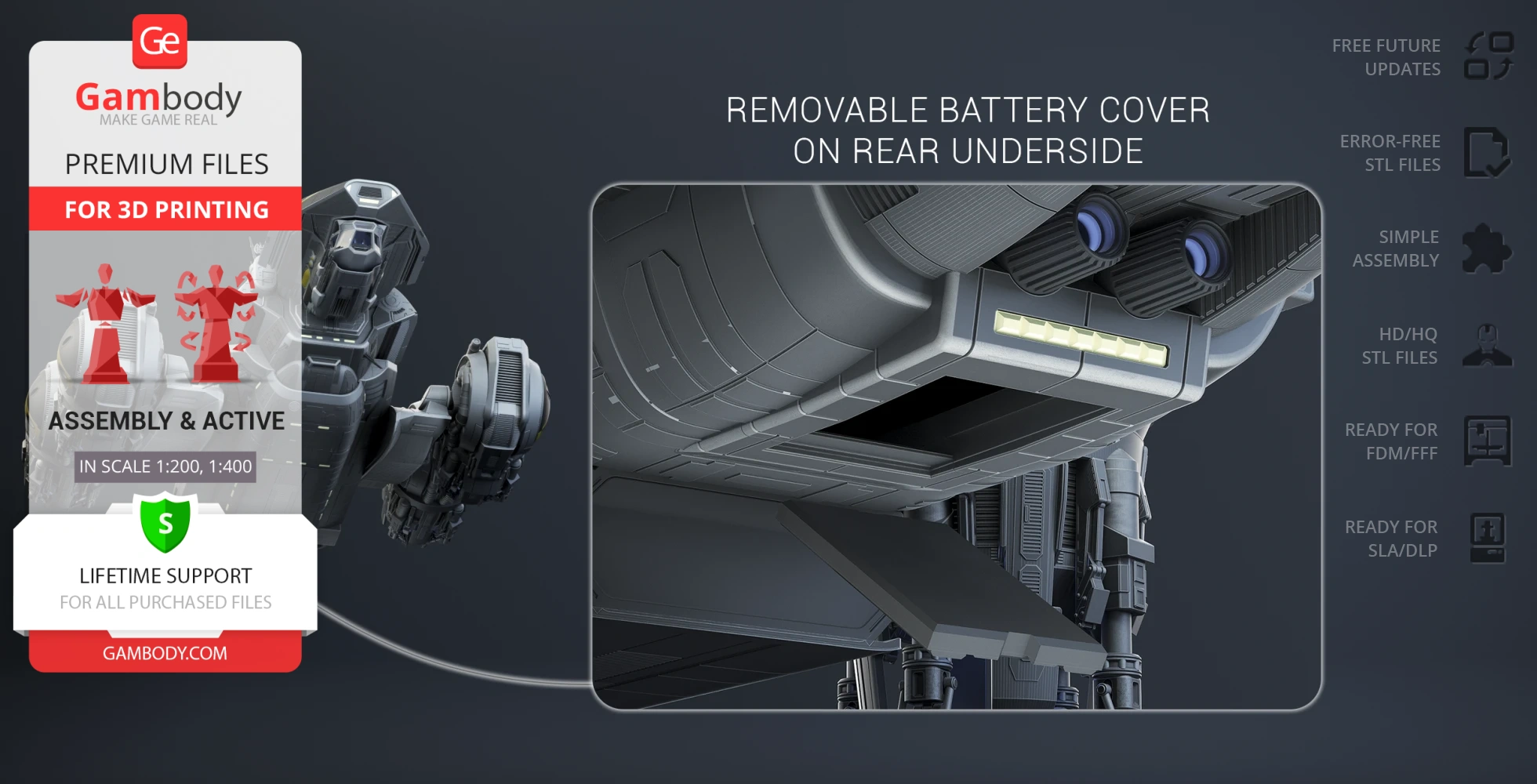 Detailed 3D model of USCSS Prometheus, featuring removable battery cover for 3D printing.