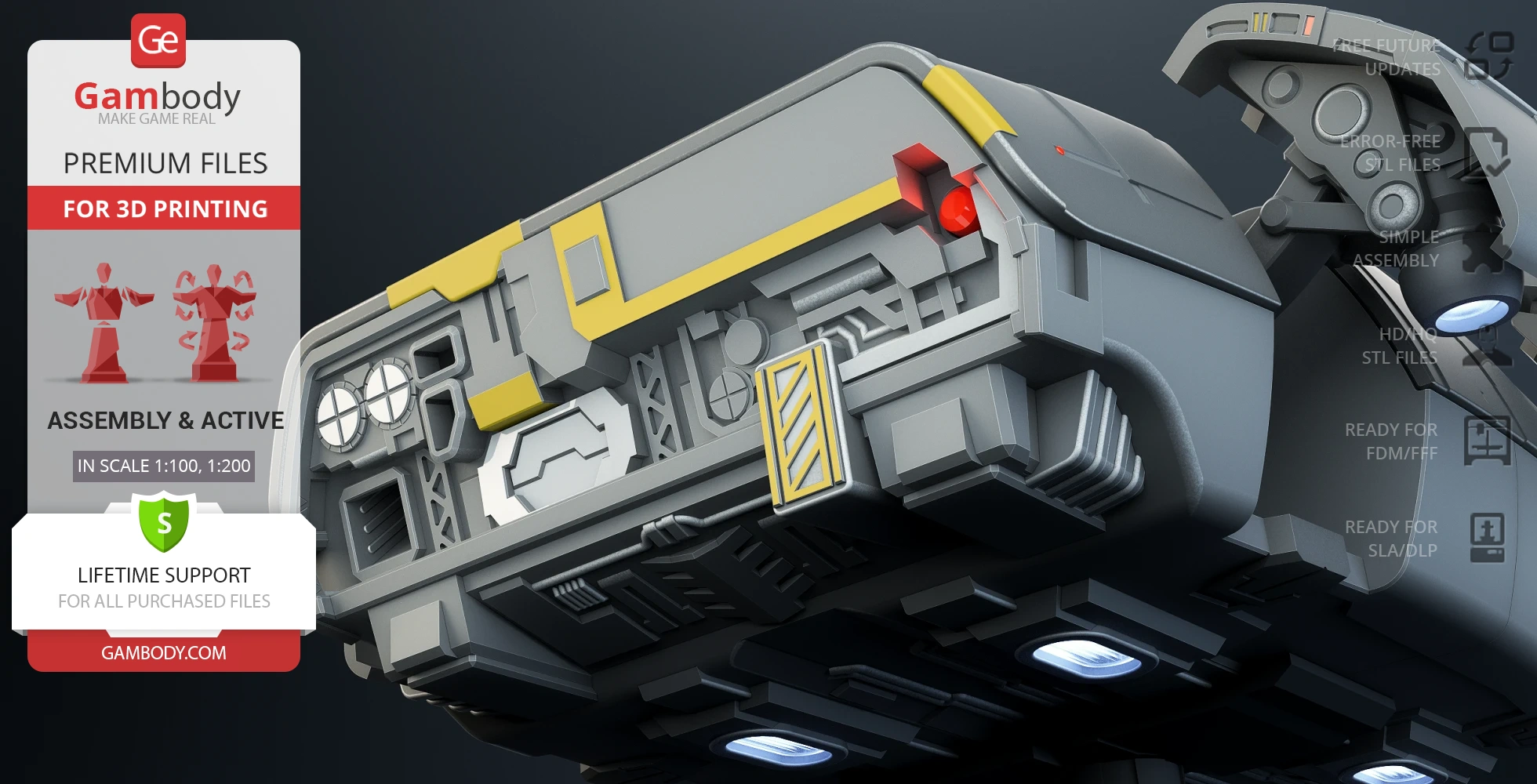 Futuristic escape module 3D model with intricate mechanical details, ready for 3D printing on Gambody.