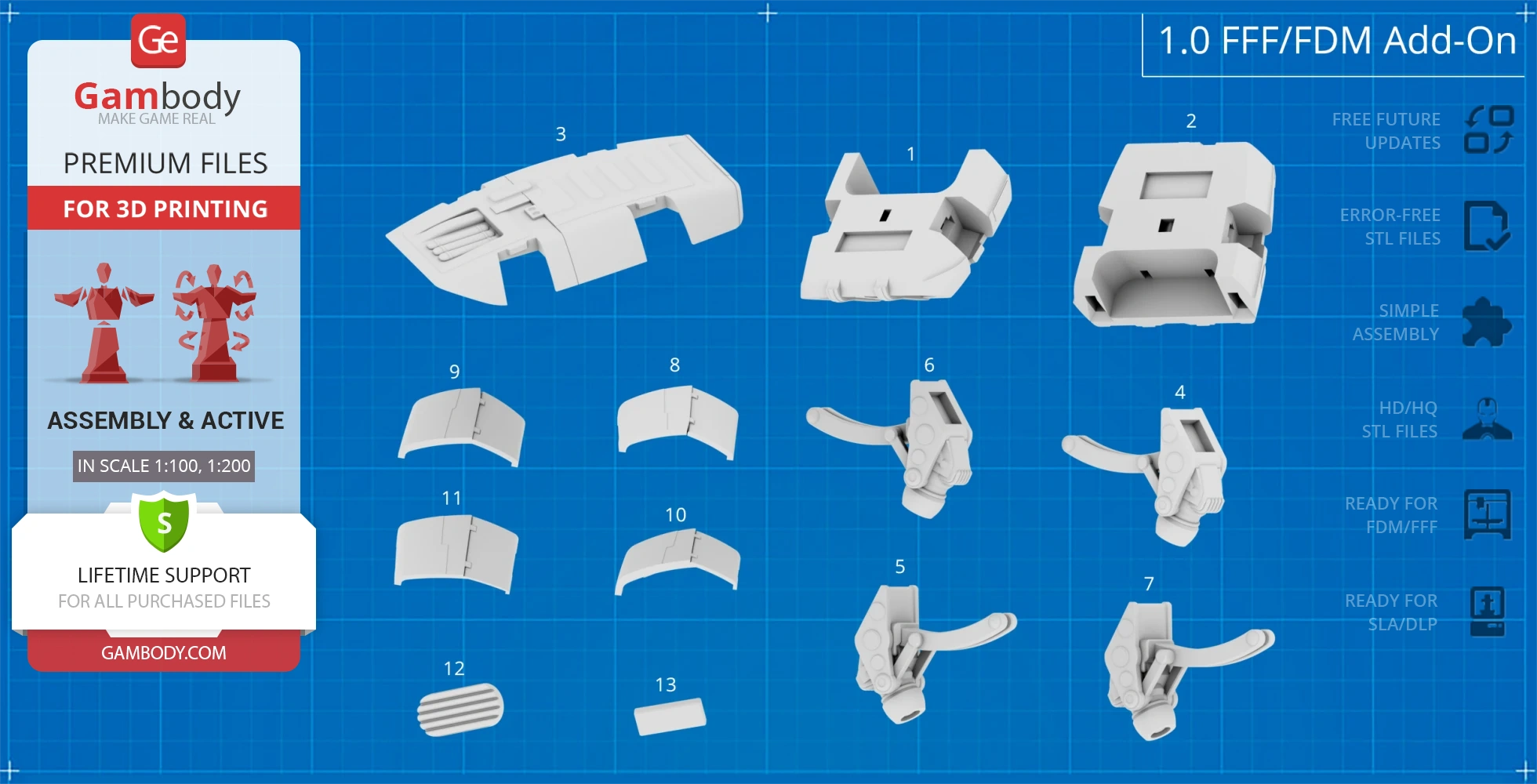 3D print files of a Class D Crew Escape Module, featuring numbered parts for assembly.