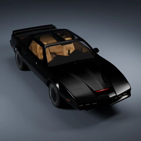 Sleek black car model with iconic red light on the front, inspired by the Knight Rider series.