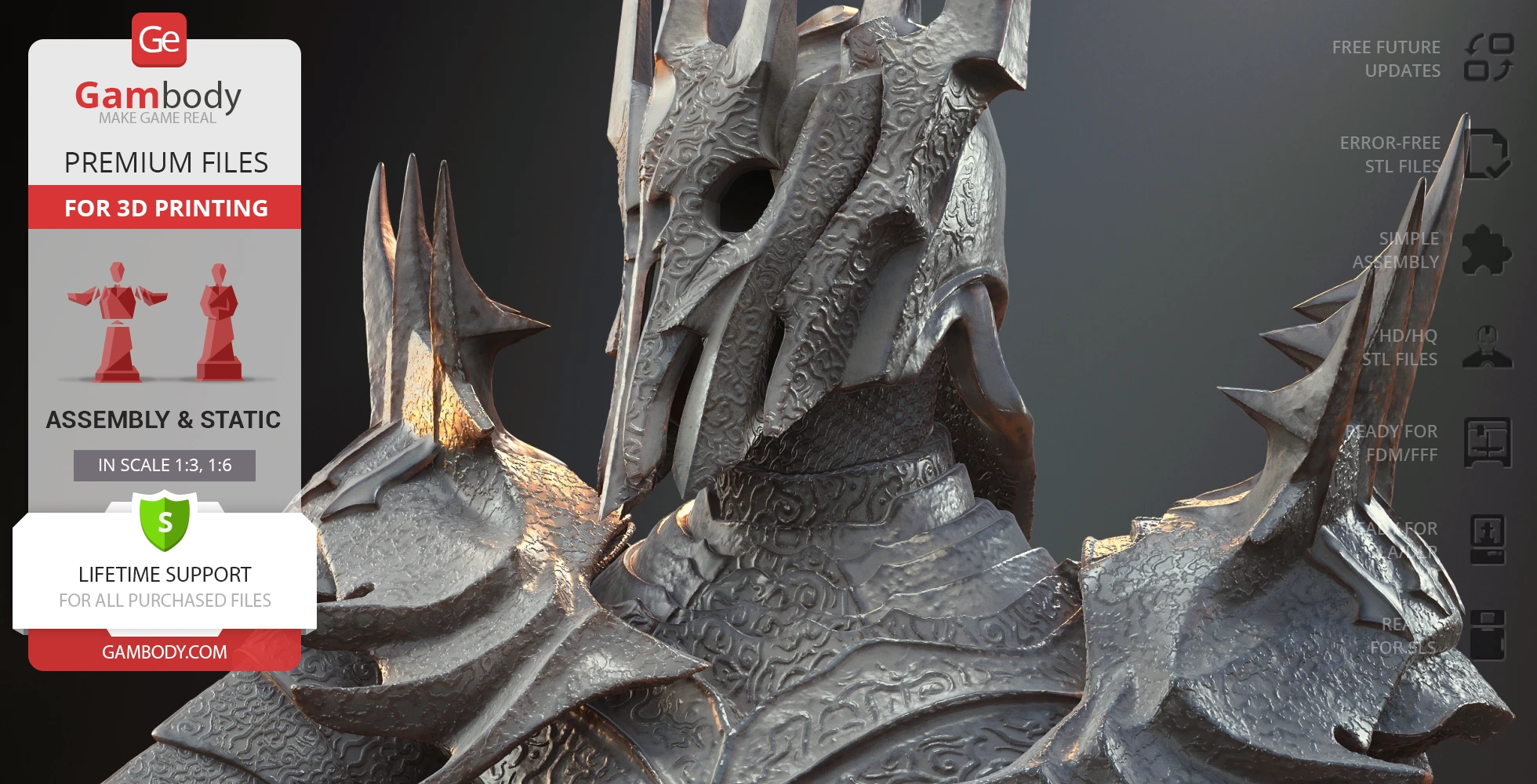 Detailed bust of a spiked helmeted figure from LOTR, showcasing intricate armor patterns and textures.