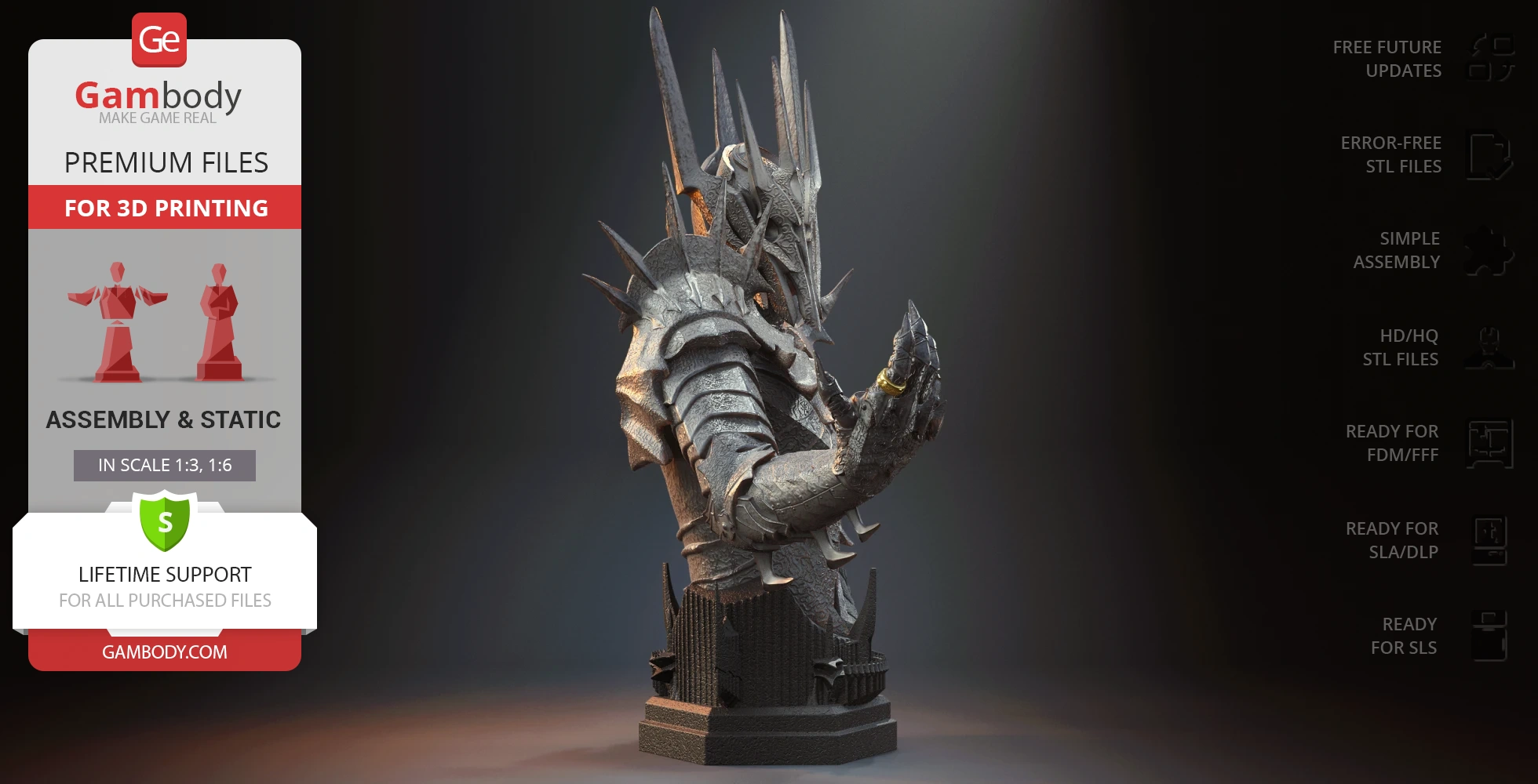 A detailed 3D model of a spiky armored bust, inspired by a villain from Lord of the Rings.