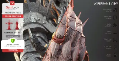 Sauron bust from LOTR, detailed 3D model, featuring armor and The One Ring, ready for 3D printing.