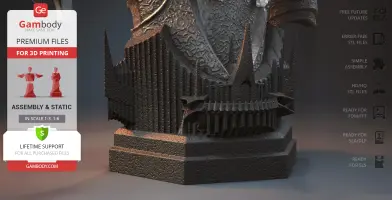 A detailed Sauron bust base with sharp, angular spikes and intricate textures, designed for 3D printing.