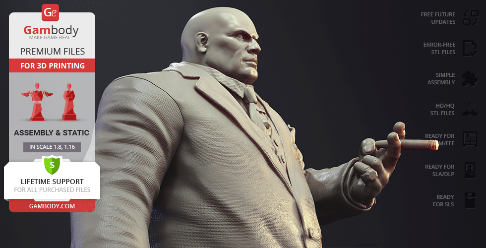 Imposing figure in a suit holding a cigar, designed for 3D printing.