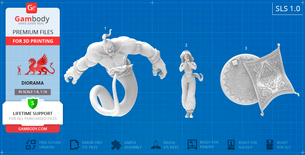 Genie aladdin with lamp 3D model 3D printable