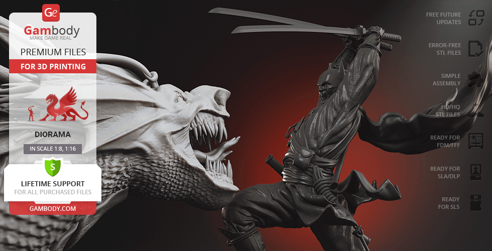 Batman Ninja vs Joker Dragon 3D Printing Figurines in Diorama | Assembly