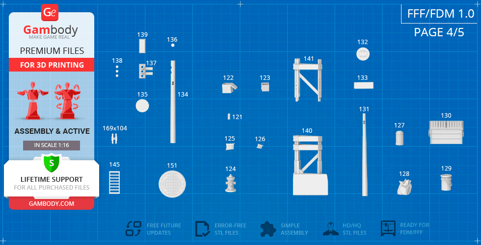 Blueprint of Batmobile 1989 parts layout for 3D printing, featuring various labeled components.