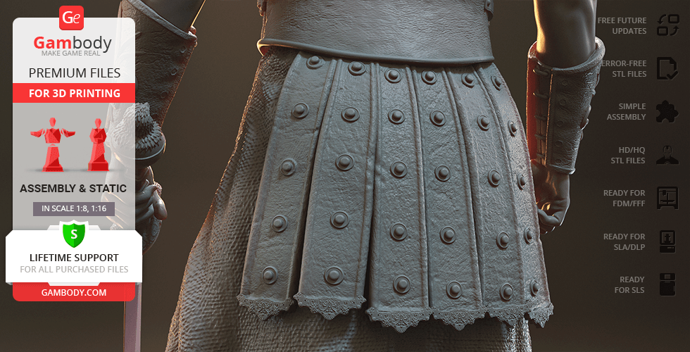 A detailed 3D model of a gladiator's armored back, available for 3D printing from Gambody.