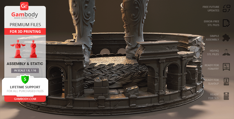 Detailed 3D model base for Gladiator Maximus, showcasing intricate Roman architectural elements.