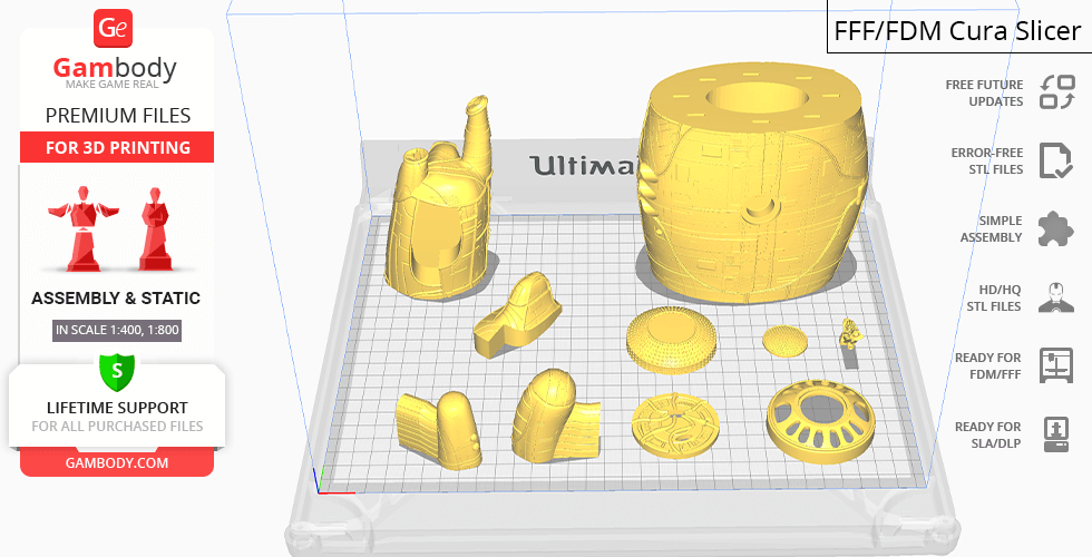 3D model parts for Engineer Juggernaut on a printing bed, ready for 3D printing.