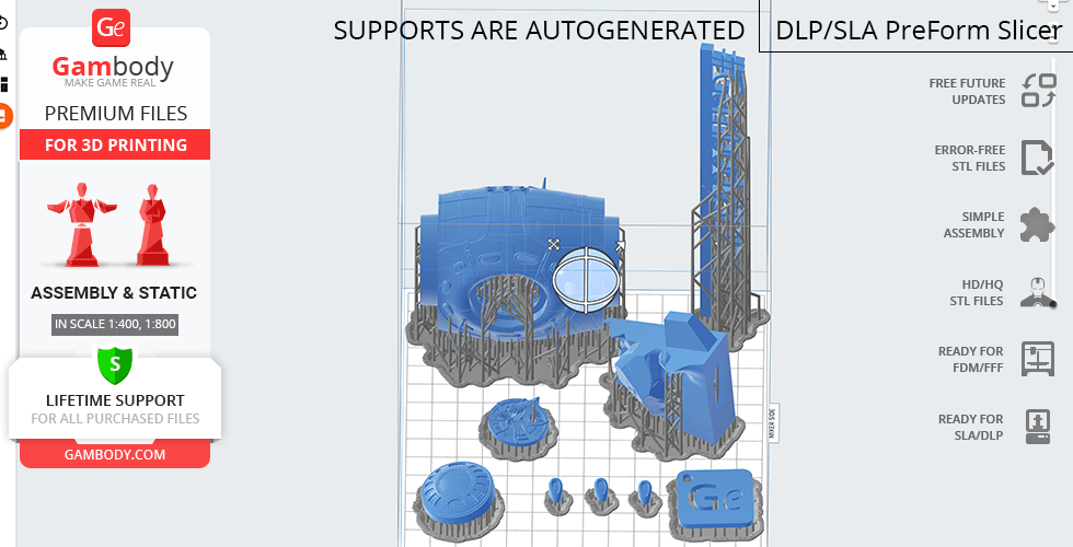 3D printing layout for an 'Engineer Juggernaut' model with auto-generated supports.