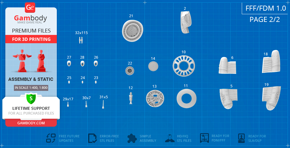 3D printing parts layout for Engineer Juggernaut model, including various detailed components and assembly guide.