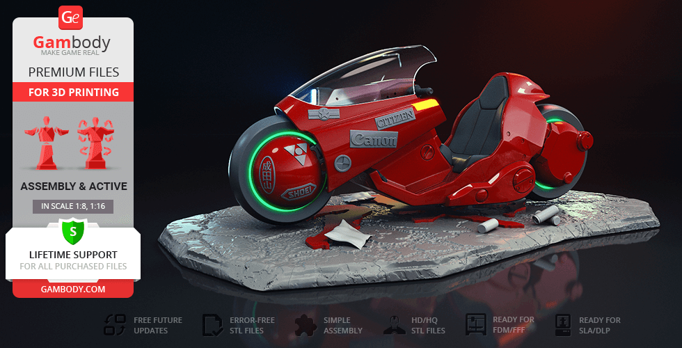 Buy Akira Bike 3D Printing Model | Assembly + Action