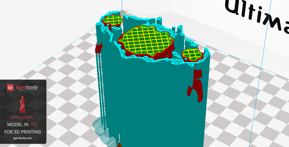 3D print preview of Tesla Power Armor model from Fallout, sliced and ready for printing in STL format.