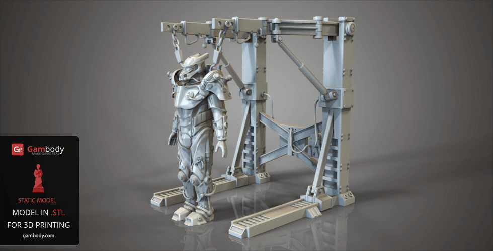 Futuristic armored suit on a stand, designed for 3D printing from Fallout.