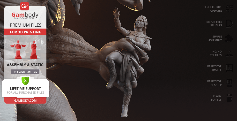 A detailed 3D model of a creature holding a human figure, designed for 3D printing.