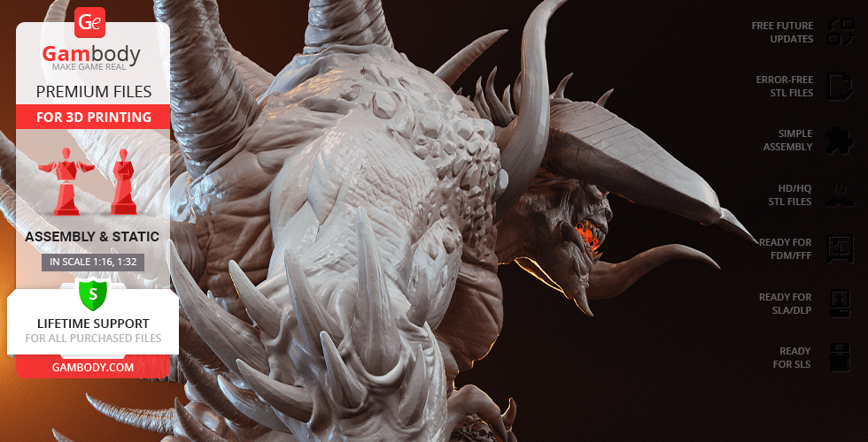 A detailed 3D model of a horned, demon-like creature from Diablo II, adapted for 3D printing.