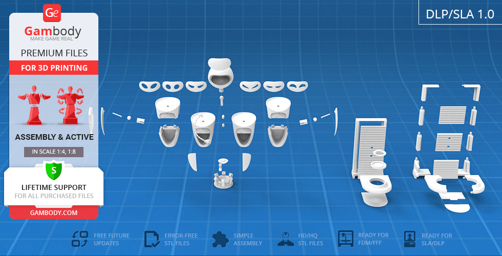 3D printing assembly parts for EVE robot, displayed on a grid background.