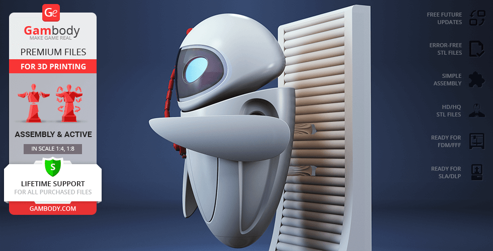 A sleek, futuristic robot model, EVE, from Gambody, ready for 3D printing with assembly features.