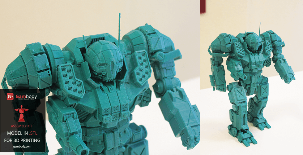 A detailed 3D-printed model of a mech robot, designed for assembly from STL files.