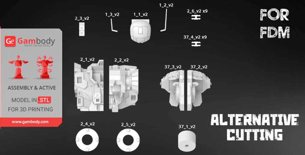 3D printing STL parts layout for MWO Atlas model from Gambody, featuring various components for assembly.