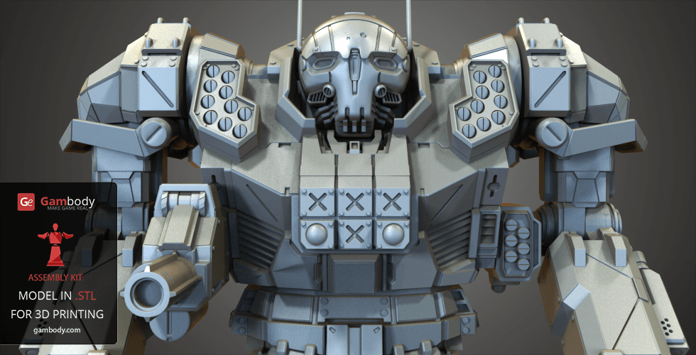 Futuristic mech robot with detailed armor, designed for 3D printing.