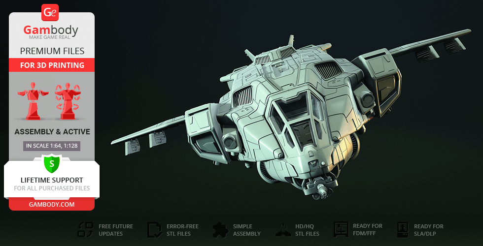 A detailed 3D model of a D77 Pelican spacecraft designed for 3D printing.