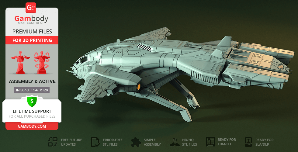 3D model of a D77 Pelican aircraft for 3D printing, shown in a detailed side view.