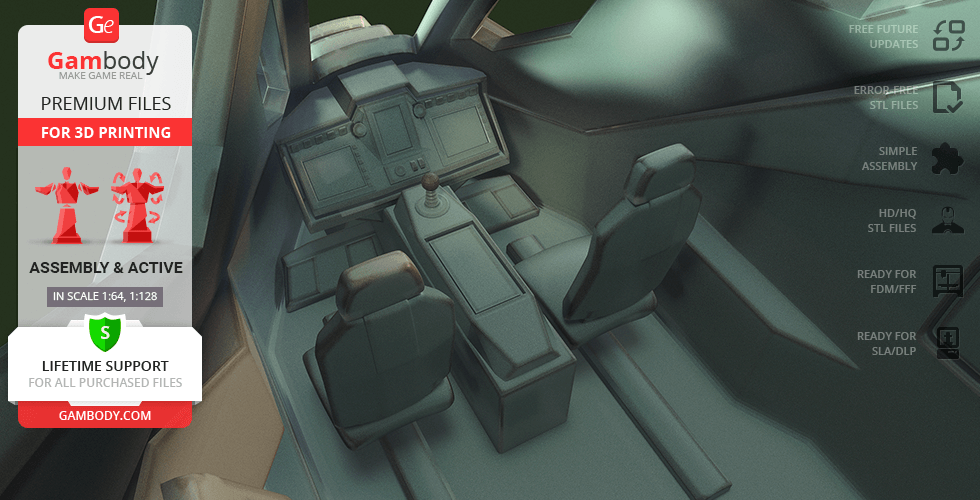 3D model depiction of the D77 Pelican cockpit from Halo, designed for 3D printing by Gambody.