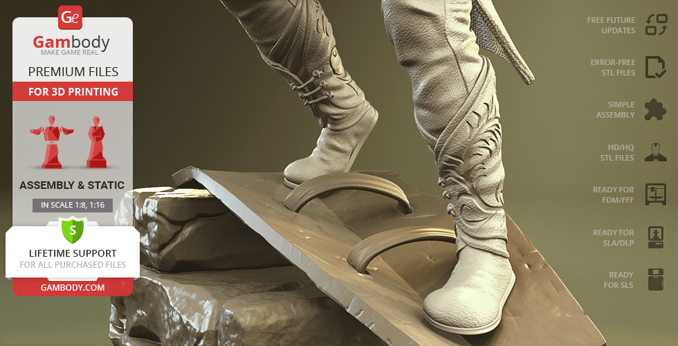 A detailed 3D model of boots on a textured platform, designed for 3D printing.