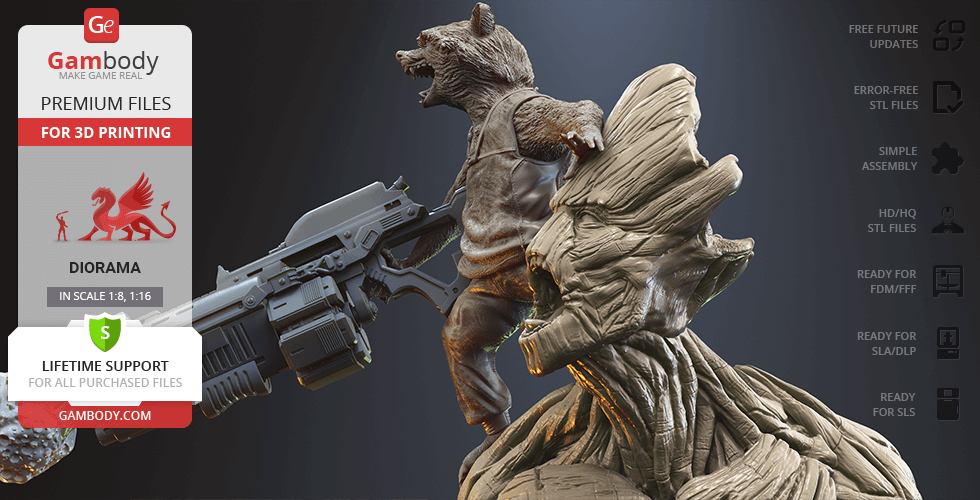 Rocket & Groot Diorama - STL files for 3D Printing